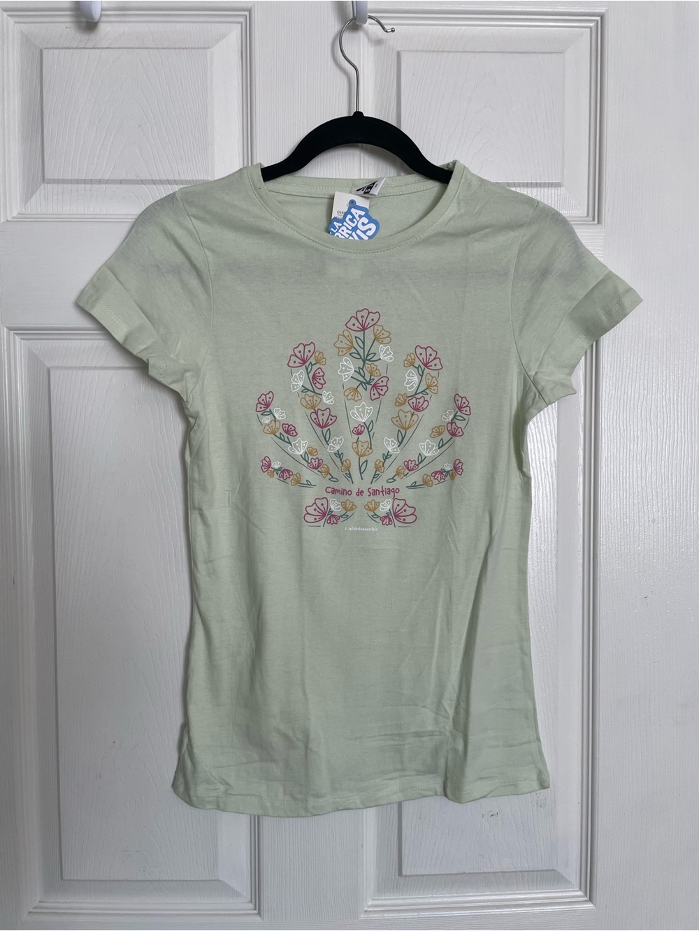 Camino de Santiago Juniors size Small Light Green Floral Graphic Tee